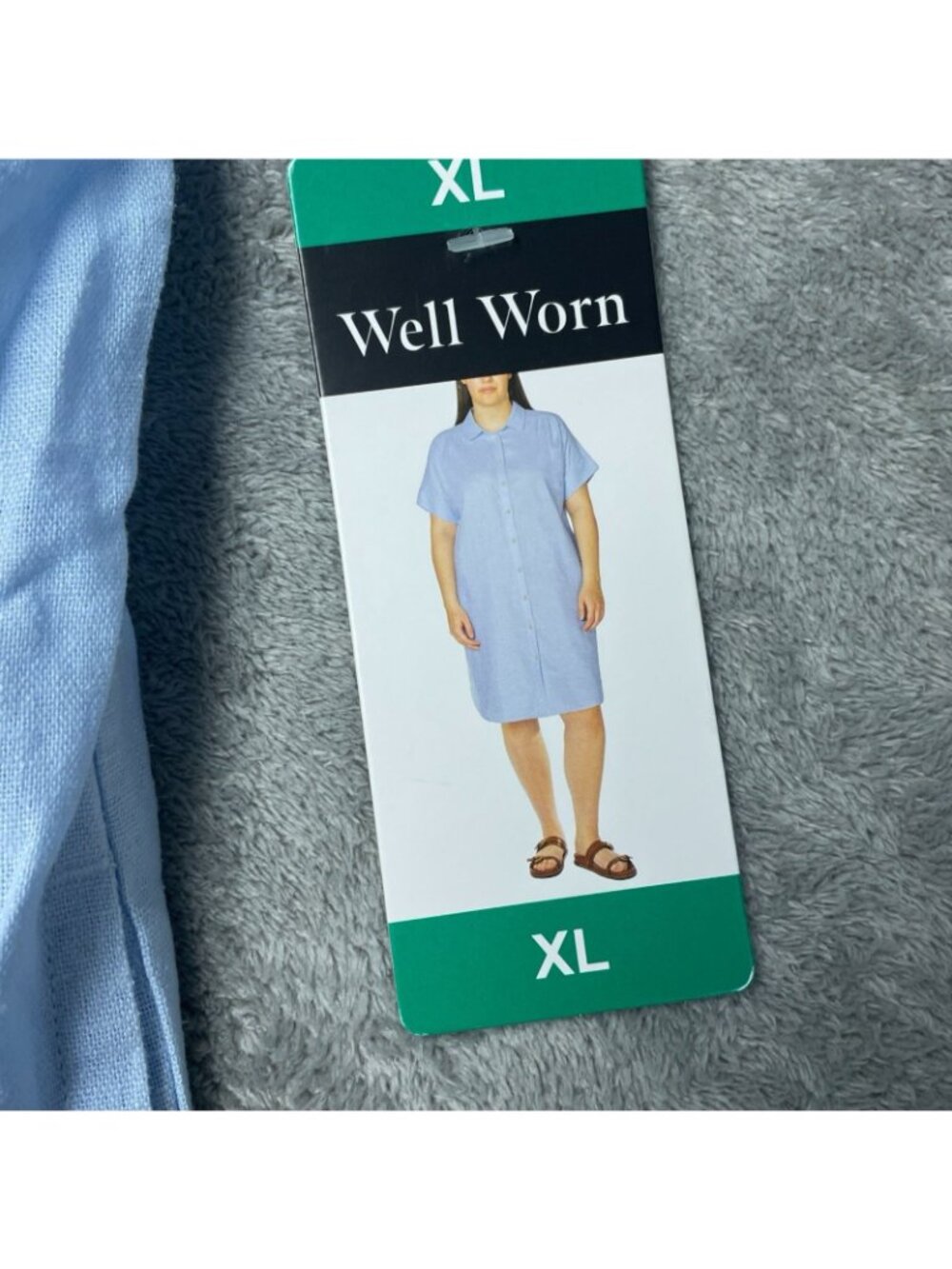 NWT Well Worn Women's XL Light Blue Button-Down Linen Blend Shirt Dress G2167 - Picture 9 of 12